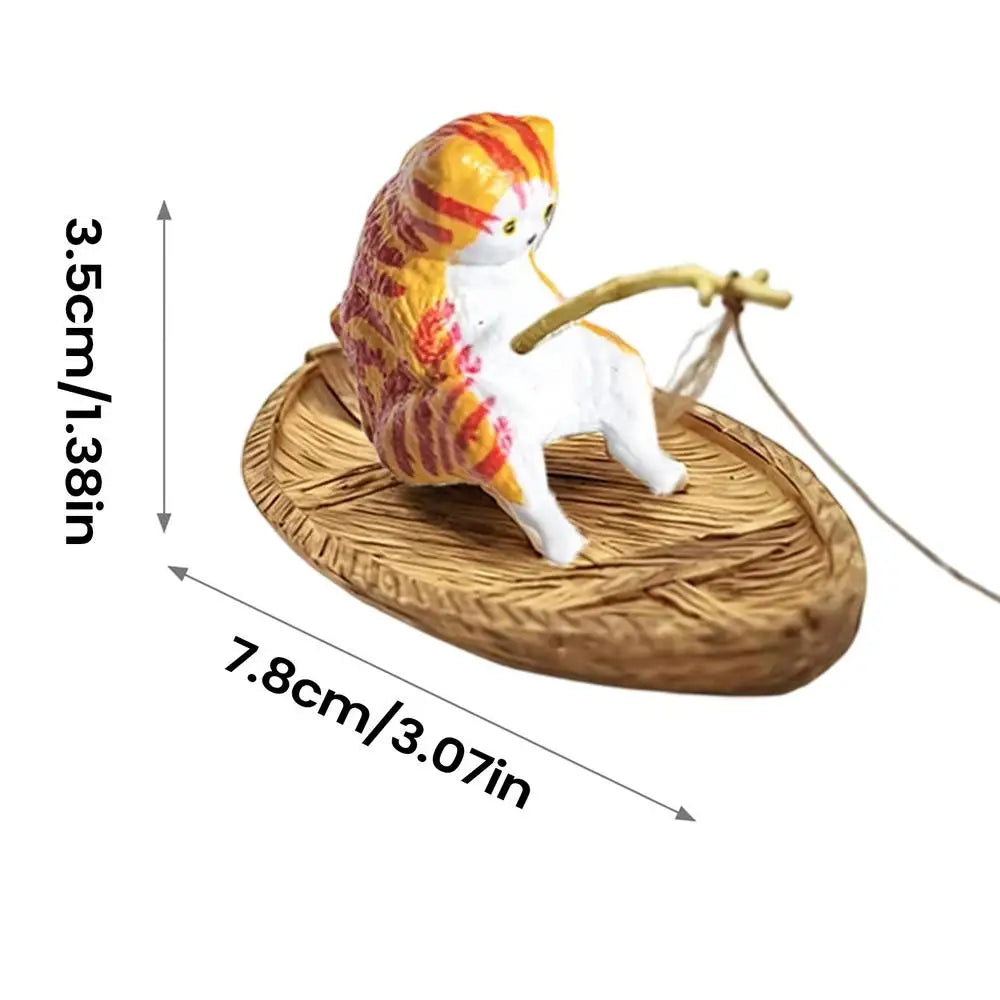 Cute Kitten Fishing Ornament Fish Tank Aquarium Decor for Garden Pond Home Office Landscaping Outdoor Aquatic River Quake D