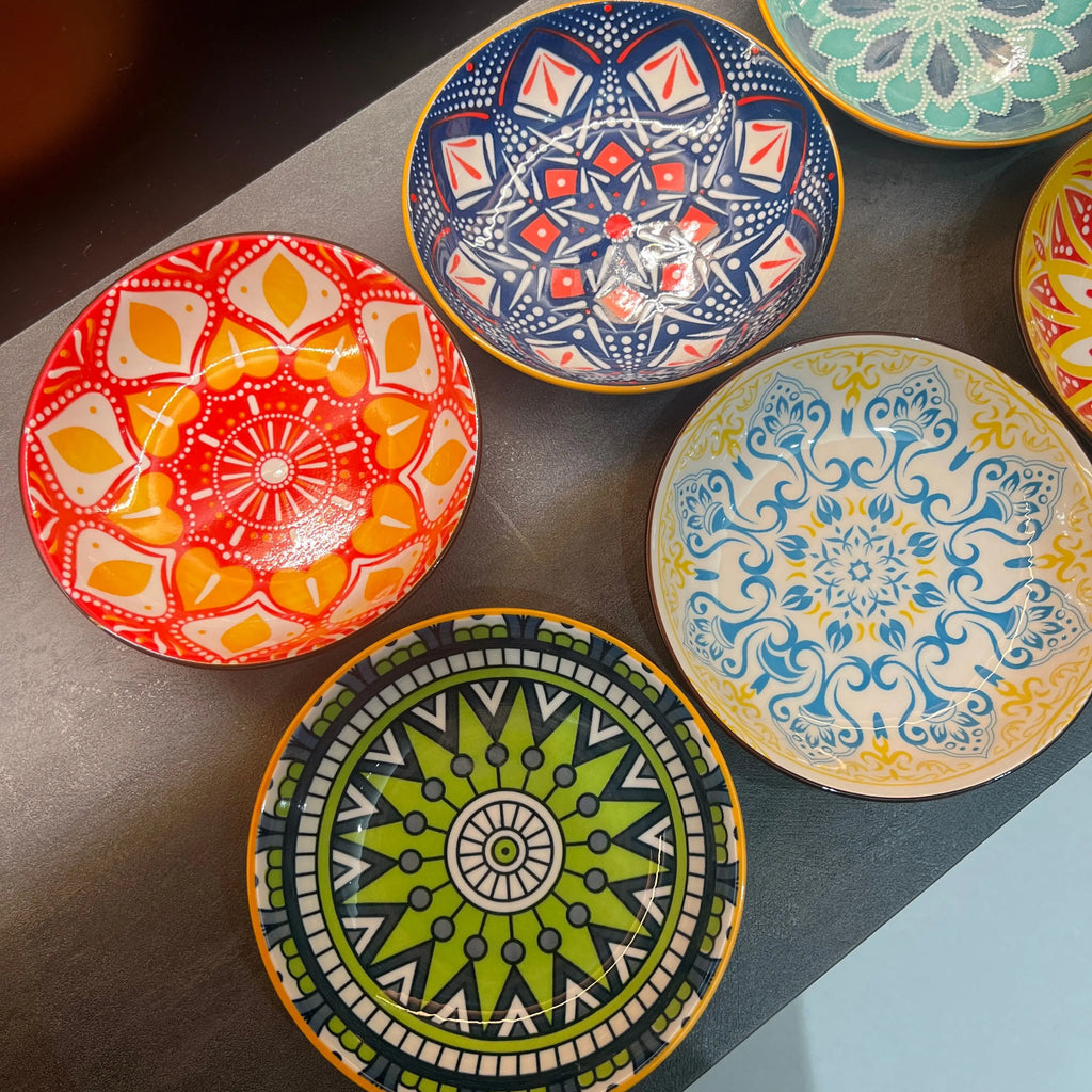 Bohemian Style Ceramic Plates, 6 Pieces, 5.75-Inch Serving Plates, Dessert Plates, Bread Plates, Microwave and Dishwasher Safe Quake