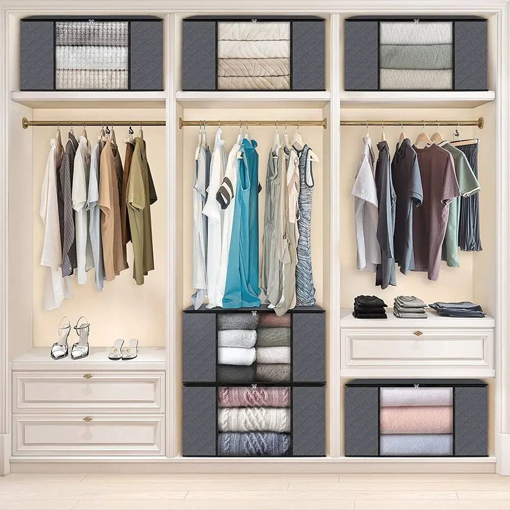 35L/60L/90L Foldable Storage Box Non-woven Fabric Transparent Window Storage Organizer With Lids Dustproof Quake