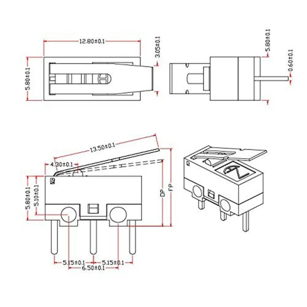50Pcs 3 Pin Micro Limit Switch SPDT 1NC+1NO Micro Switch Black+White AC 1A 125V Limit Switch for Arduino CYT1073 Toy Mouse Quake