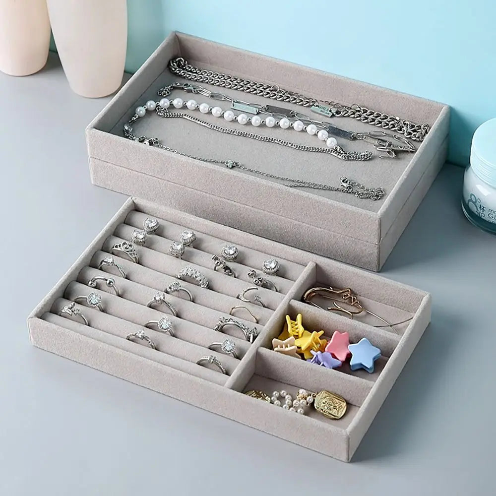 Organizer Box Stackable Velvet Jewelry Storage Box Velvet Showcase Drawer Bracelet Earring Organizers Ring Bracelet Quake