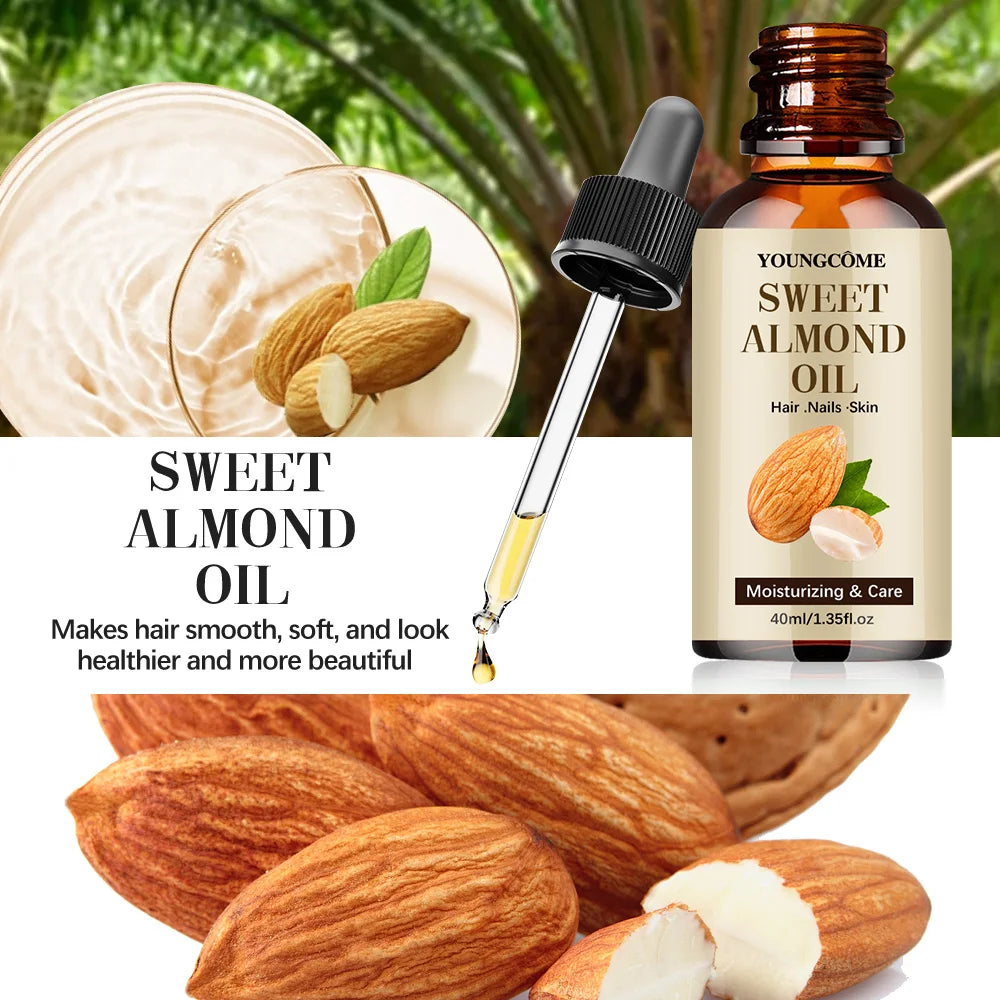 40/60ml Pure Natural Almond Essential Oil Moisturizing Skin Face Hair Care Massage Diffuser Oil Quake