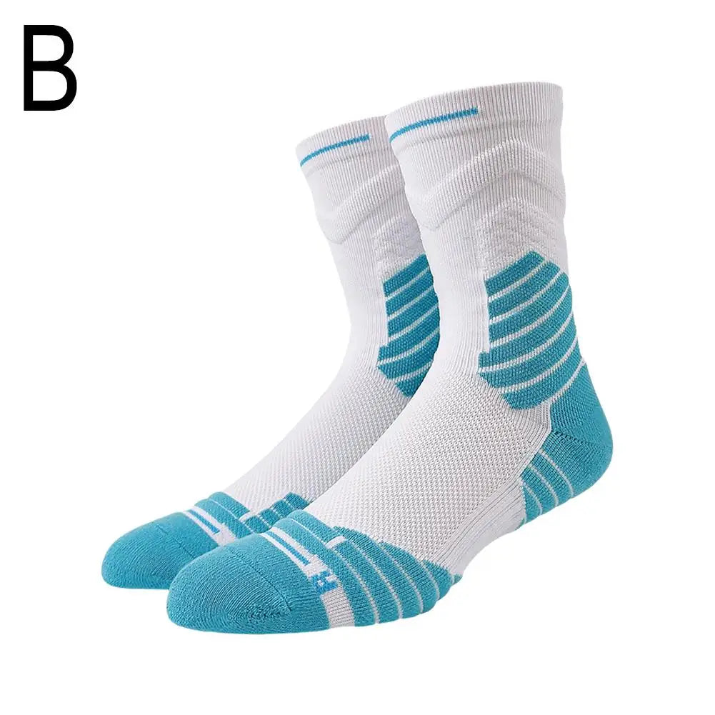 Basketball Socks Bullfighting 2.0 Men High Top Sports Towel Bottom Actual Combat Professional Long Tube Thick Running Socks Quake white-blue