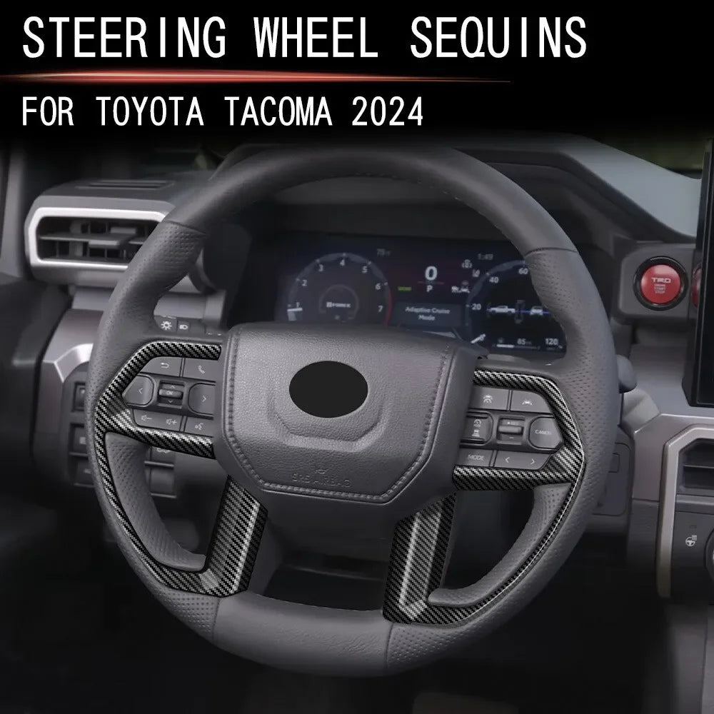 For Toyota Tundra 2022-2025 Sequoia Tacoma 4Runner 2025 ABS Carbon Inner Sticker Car Interior Steering Wheel Cover Trim Frame Quake