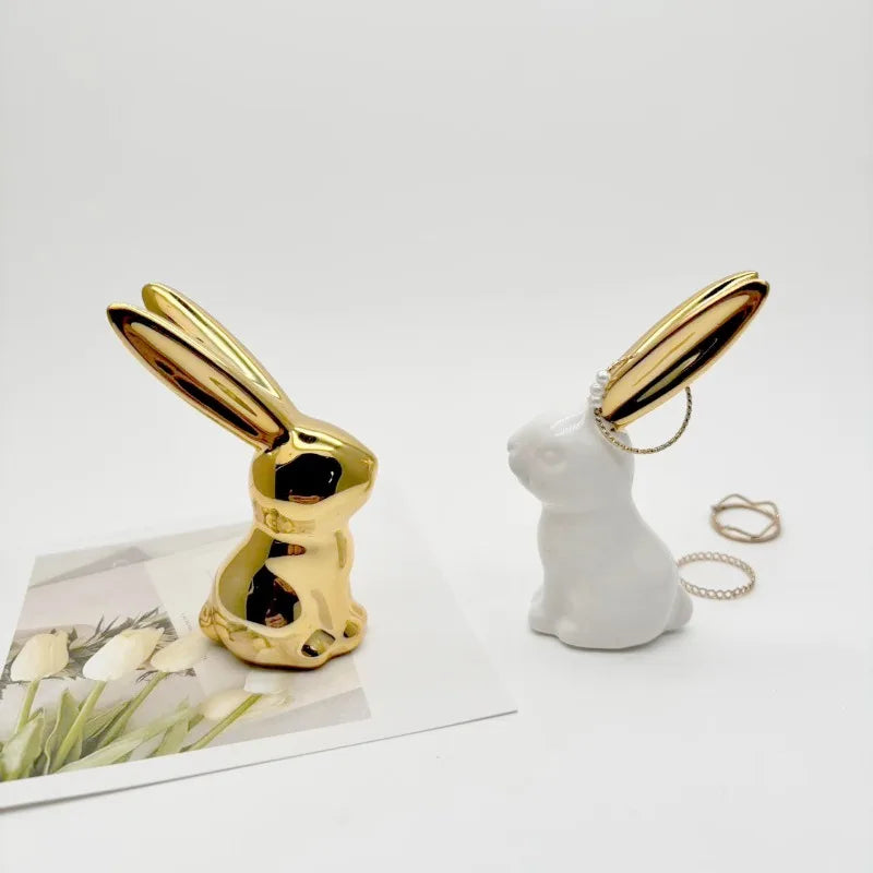 1pc Ceramic ornament Easter bunny creative cute Nordic decoration electroplated decoration handicraft Quake
