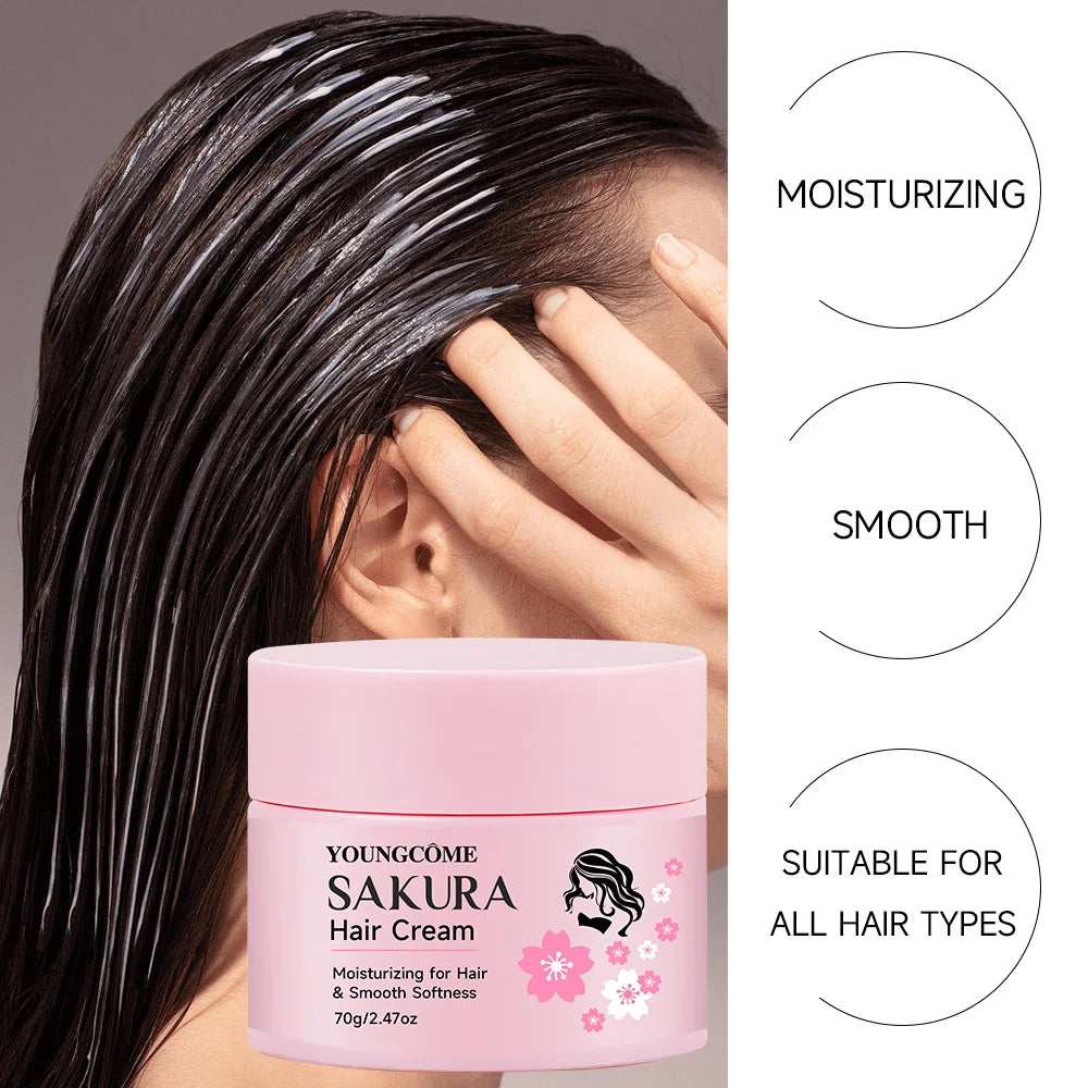 Cherry Blossom Flavor Hair Care Cream Hair Mask Improves Frizzy Tangled Hair Prevents Hair Breakage and Splitting 70g Quake