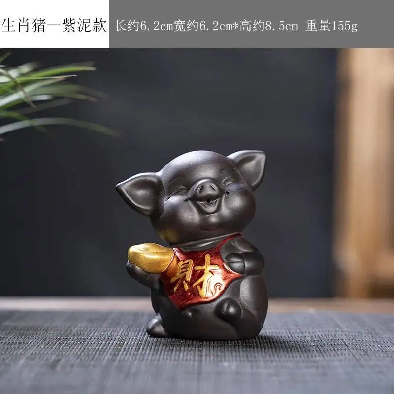 Zisha Twelve Zodiac Creative Tea Pet Ornaments Nurturable Tea Play Tea Accessories Cute Zodiac Small Ornaments Quake Purple Clay x Pig