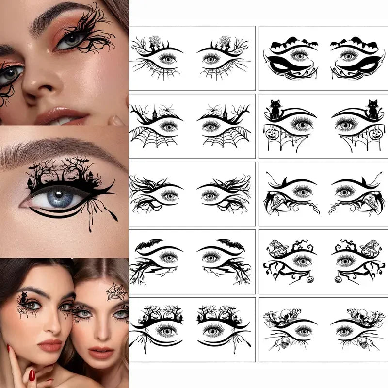10 Halloween Removable Temporary Eye Tattoo Stickers,Can Be Used Realistic Tattoos,Waterproof and Sweatproof,Halloween Makeup Quake 10 PCCS