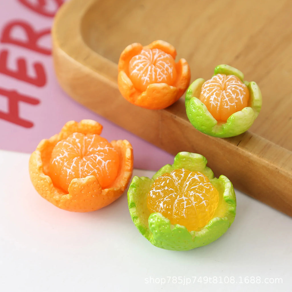 10Pcs Figurines Miniatures Simulated Half Peeled Orange DIY Fruit Micro Landscape Resin Ornaments For Home Decor Desk Accessorie Quake