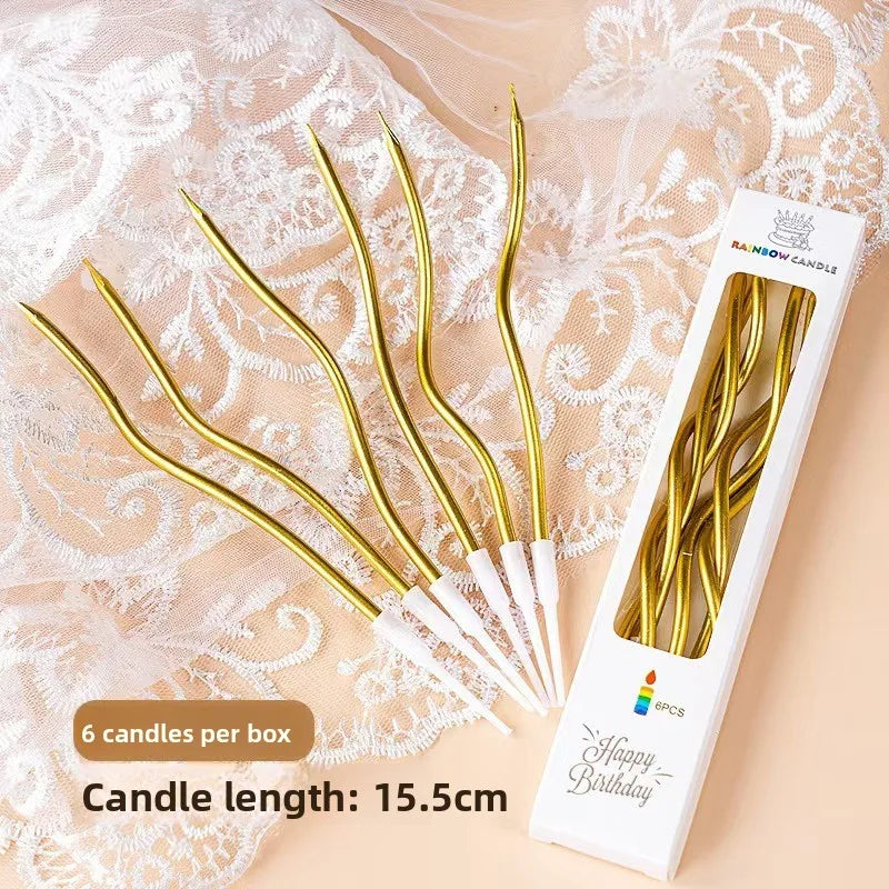 1box Internet Celebrity Retro Curve Candle Cake Decoration for Children's Birthday Parties Plugin Quake gold-1 box