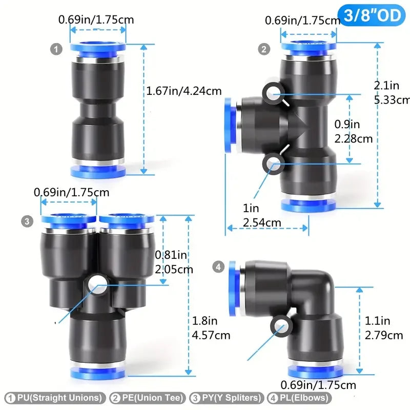 49pcs Quick Connect Air Hose Fittings Kit - Connectors for Pneumatic & Vacuum Systems, Includes Tubing Cutter Quake