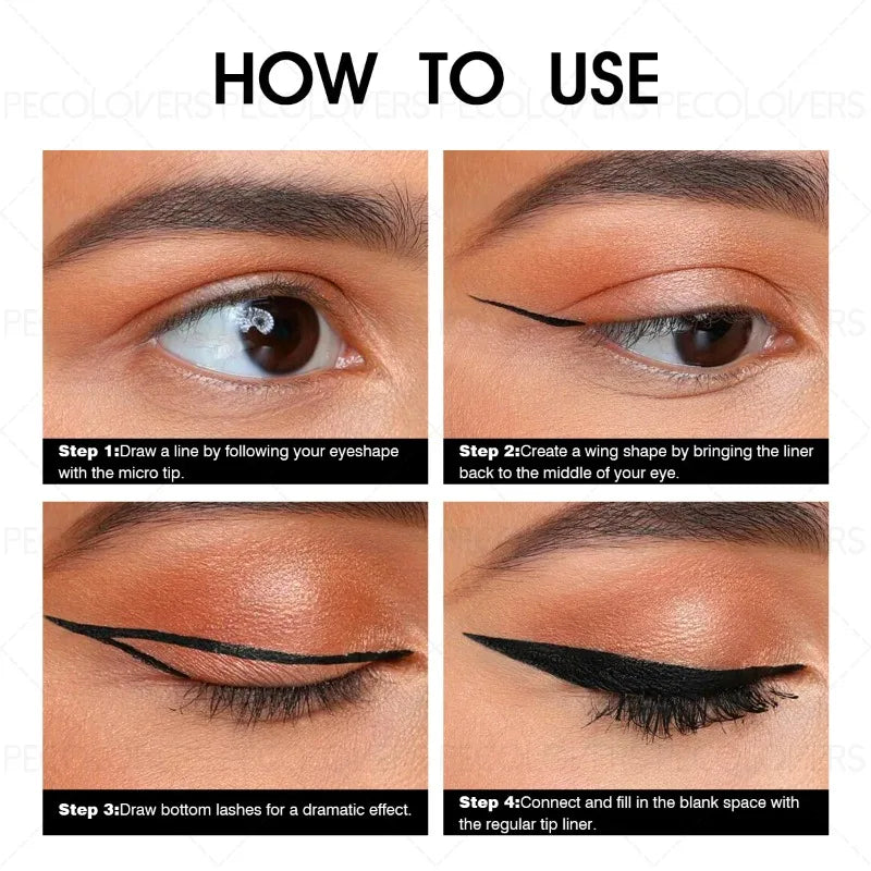 High Pigmented Glide Eyeliner Pen, Brown Black Waterproof Liquid Eyeliner, Ultra-Fine Tip 0.01mm, Sweatproof Quick-Drying Quake