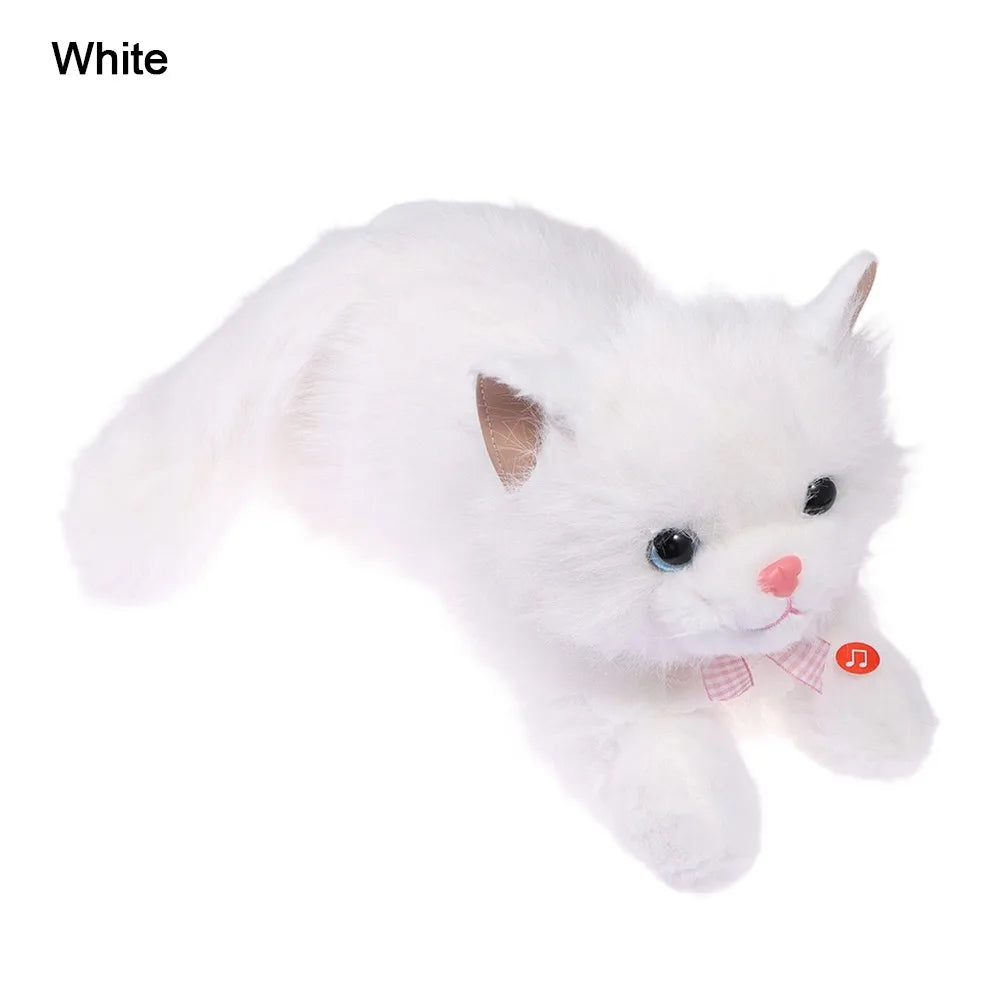 New Soft Simulation Cat Plush Toys Fluffy Voiced Ragdoll Cat Plush Doll Cute Cartoon With Bib Simulated Kitten Model Home Decor Quake White-with Bib