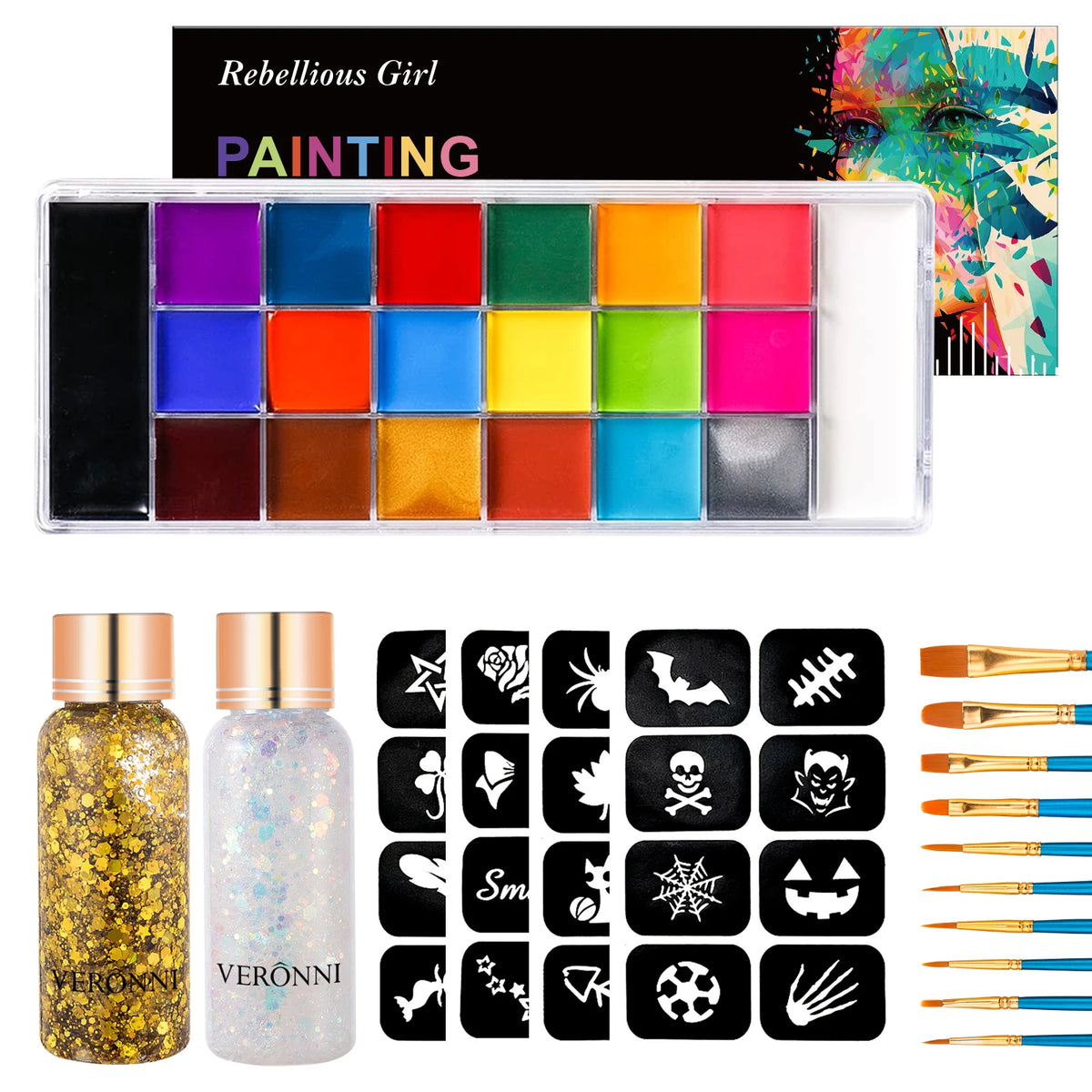 20 Colors Face Body Oil Paint Makeup Set Pigment Non Toxic Kids Flash Tattoo Painting with Brush Art Halloween Cosplay Party Quake 5 pcs A