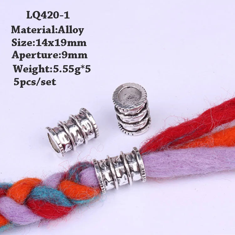 5-Piece Dreadlock Braid Beads Rings – Silver & Gold Hair Accessories