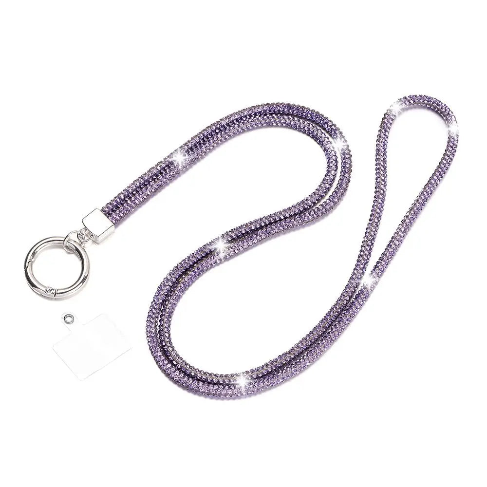 Glitter Rhinestone Phone Lanyard Phone Diamond Crystal Chain Straps Keychain Hanging Anti-lost Rope Quake purple