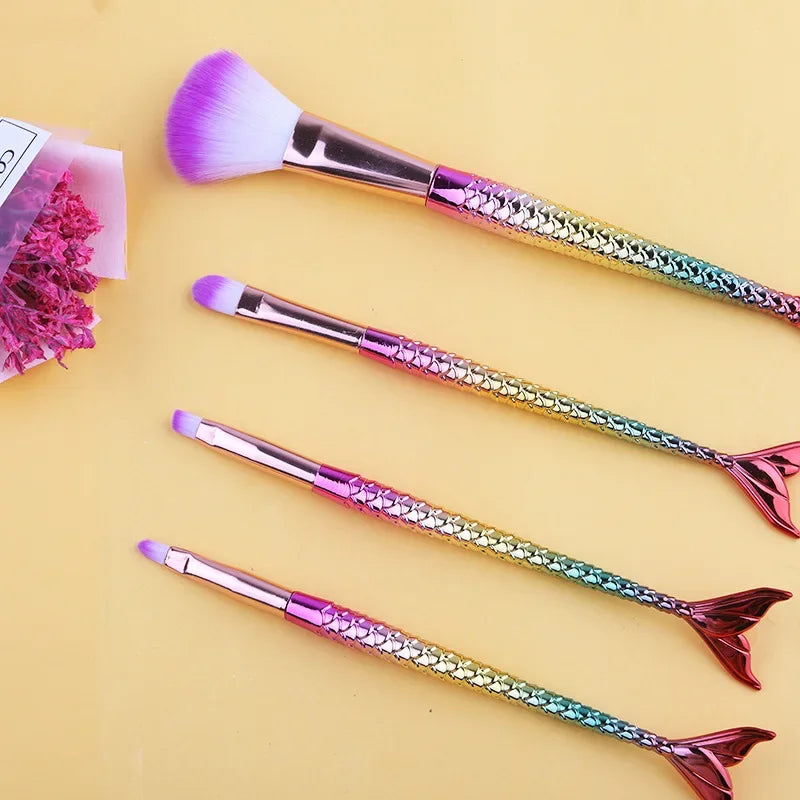 Mermaid Makeup Brushes Set for Cosmetics Foundation Blush Powder Eyeshadow Blending Soft Fluffy Makeup Brush Women Beauty Tools Quake purple
