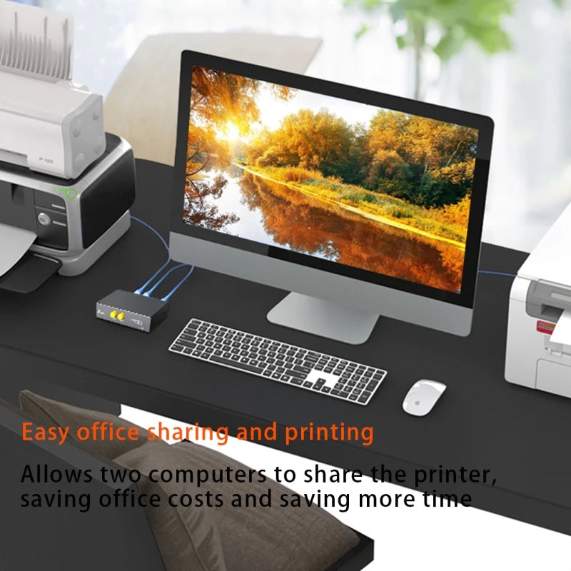 2 in 1 Out USB Print Sharer, 2 USB 2.0 Ports Splitter Printer Adapter Sharing Device Switch Box for PC Printer Computer K1KF Quake