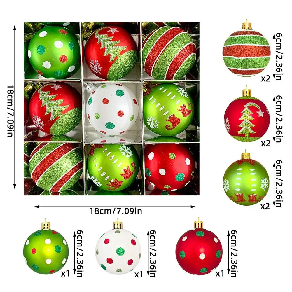 Green Monster Christmas Ball Ornament Elf Gift Box Hanging Bauble Shatterproof Tree Decoration Christmas Gift Holiday Party Deco Quake 9PCS A