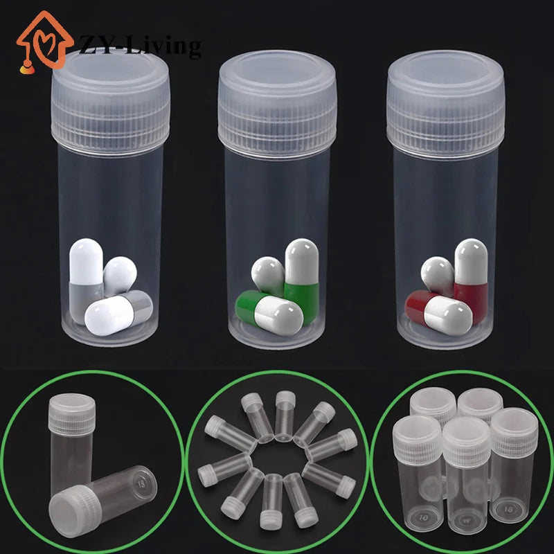 20pcs Translucent 5ml Plastic Sample Bottle Test Tube Mini Bottles Leak Proof Cap Vials Pill Capsule Small Storage Containers Quake