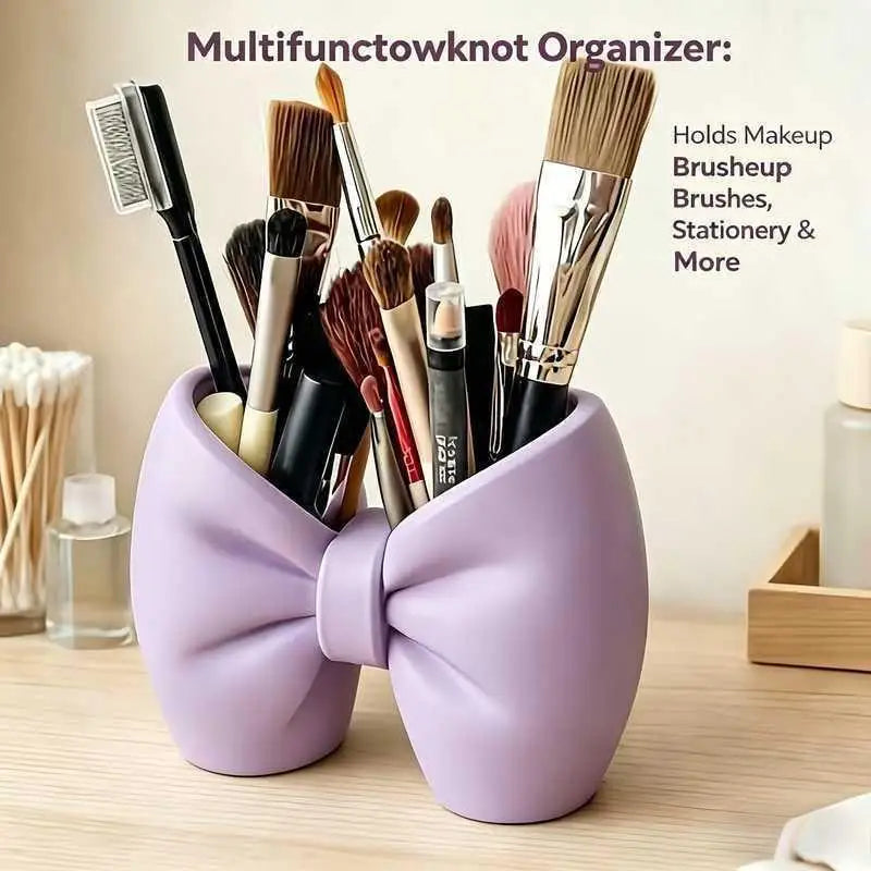 Cute Bow Shaped Makeup Brush Organizer With Large Capacity: Perfect For Vanity Desk Office Stationery Quake