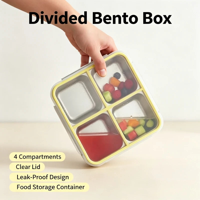 Stainless Steel Compartment Food Container Sealed Lunch Box with Lid Refrigerator Storage Box for Light Meal Fat Loss Food Prep Quake