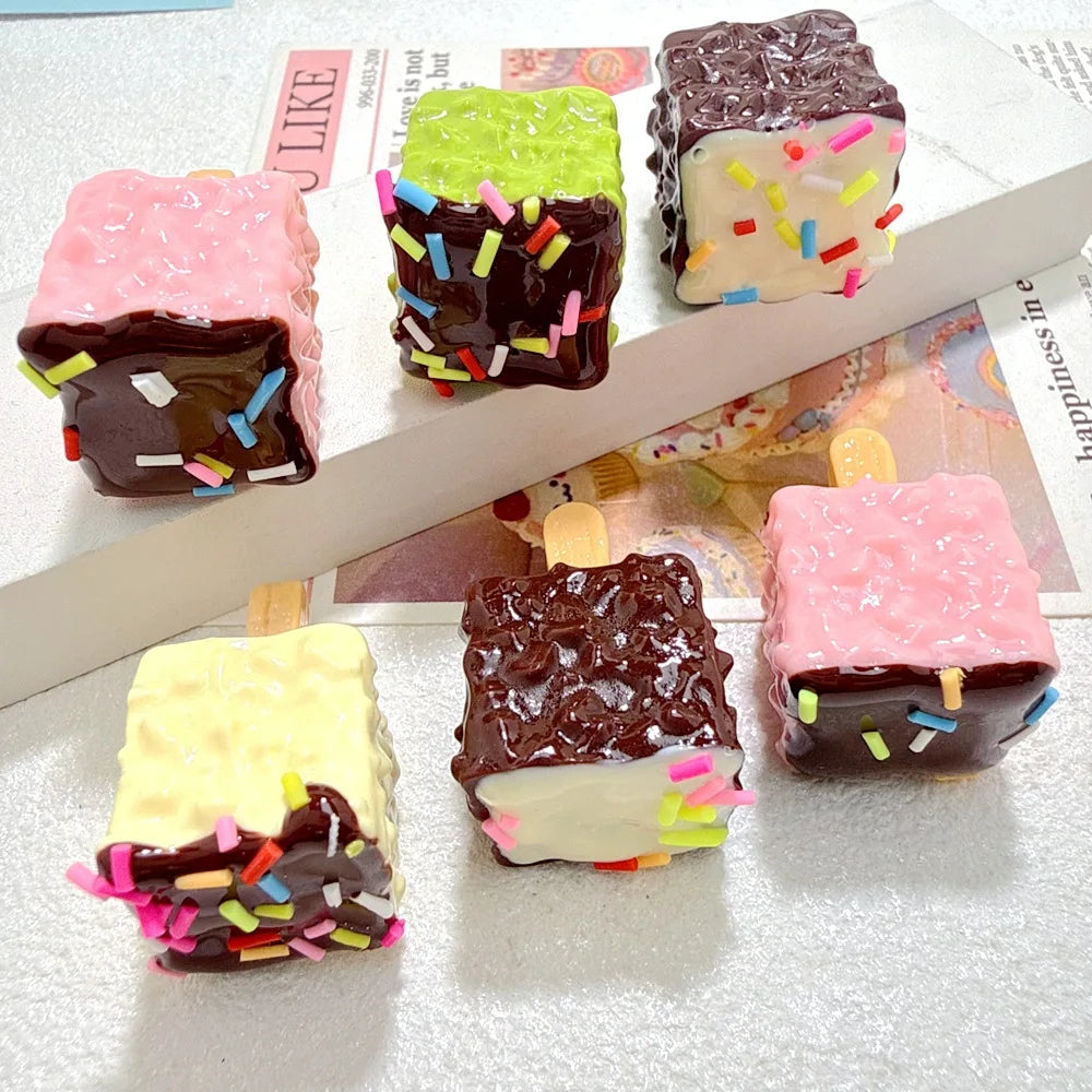 10Pcs Simulation Food Colorful Sweet Crispy Chocolate Ice Cream For Ice Bar Resin DIY Dollhouse Fake Food Play Toys Decoration Quake