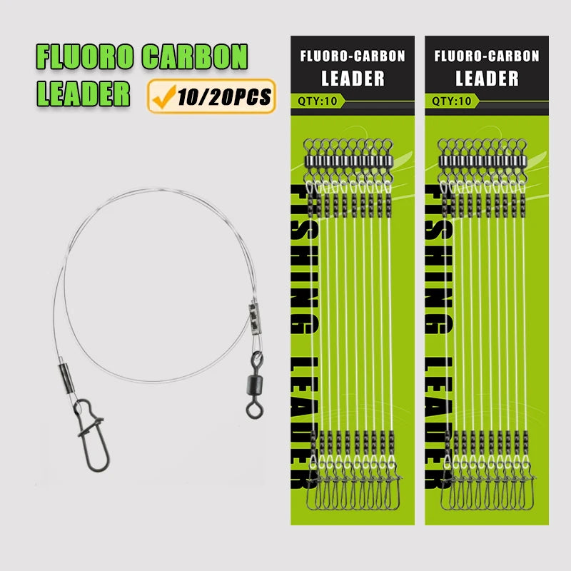10pcs/20pcs Fluorocarbon Fishing Line, 6.5kg–17.5kg Breaking Strength Salmon Rig with Swivel Ring and Quick-Release Clip, High-S Quake