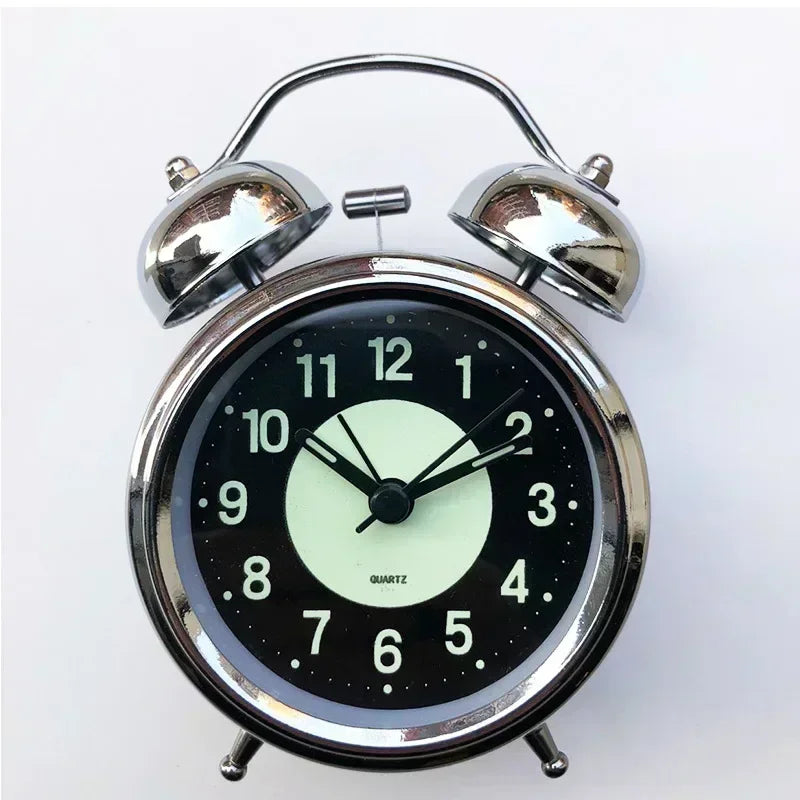 Super Loud Alarm Clock Metal Twin Bell Alarm Clock with Night Light Retro Bedside Clock Silent Table Desk Clocks for Home Bedroo Quake Style B