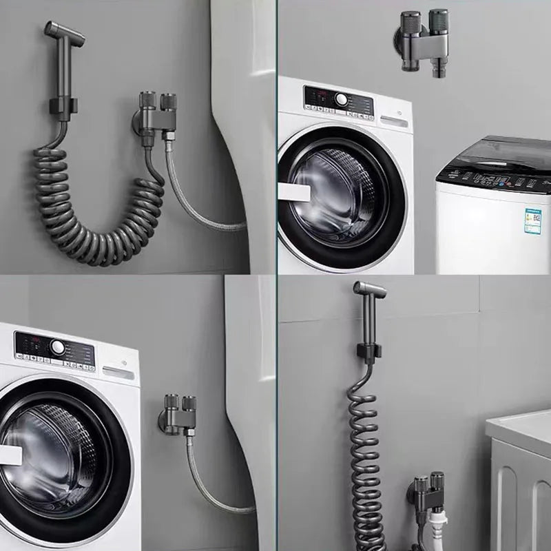 G1/2 1 In Two Out Double Control Washing Machine Faucet Toilet Triangle Valve Washing Machine Toilet Stop Valve Bathroom Parts Quake