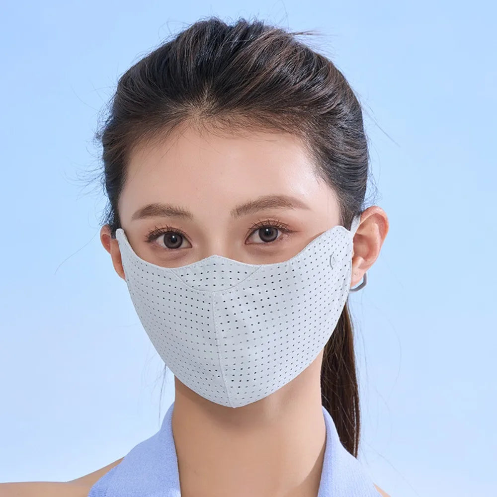 New Breathable Ice Silk Mask Washable Dustproof Anti-sun Mask Anti-UV Mesh Sunscreen Mask Unisex Quake