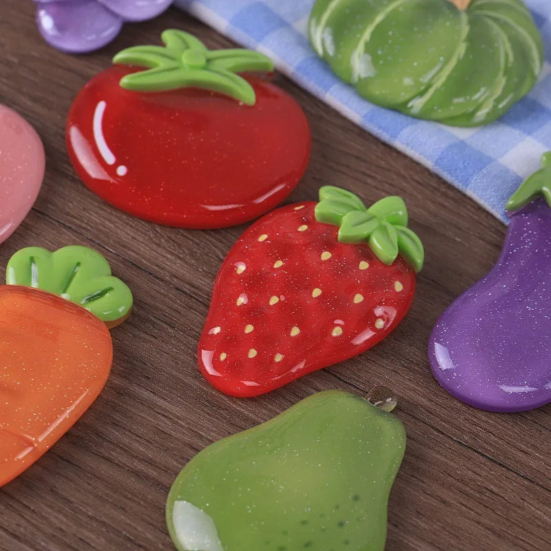 10pcs Simulation Sweet Fruit Vegetable Slice Resin Flatback Cabochon Fake Food For Hair Bows DIY Phone Crafts Making Accessories Quake