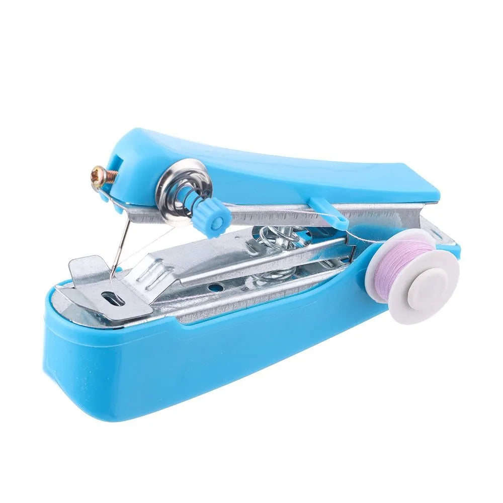 Portable Simple Operation Knit Fabric Stitch Handy Manual Sewing Machine Handmade Needlework DIY Apparel Quake blue