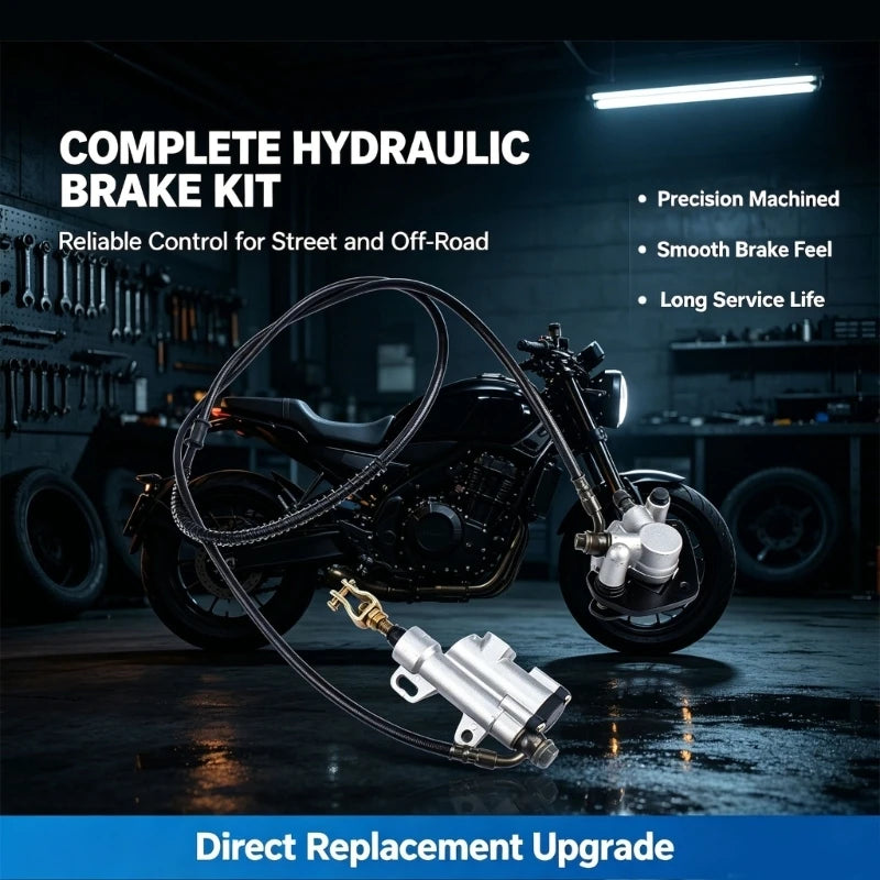 Rear Brake Assembly with Hydraulic Brake Pump, Hose and Caliper, Foot Brake Replacement Part for 50-110CC Repair H8WE Quake CN