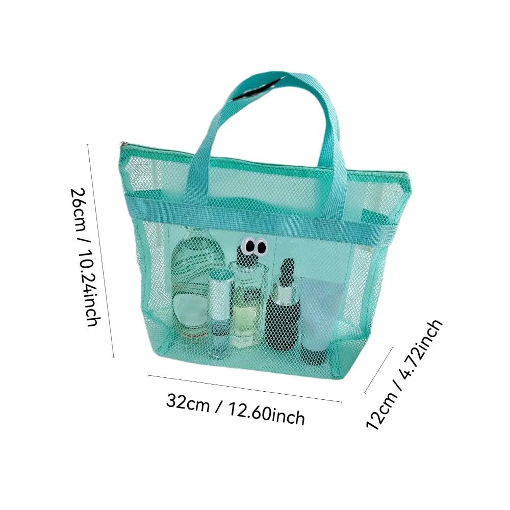 Portable Large Capacity Mesh Wash Bag Breathable Foldable Beach Handbags Cute Swimming Storage Bag Quake