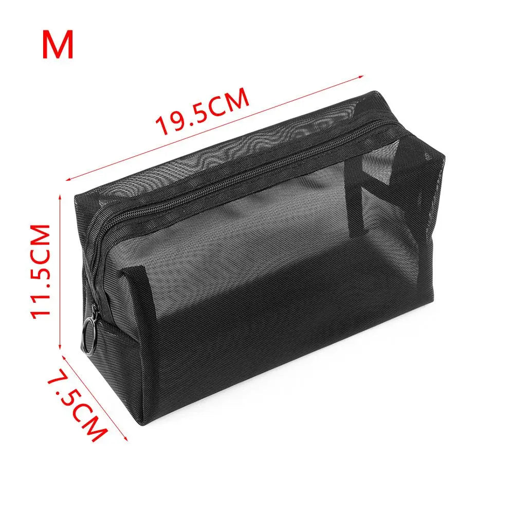 1PC Black Travel Mesh Cosmetic Bag Zipper Makeup Bag For Women Wash Toiletry Bag Makeup Organizer Quake M