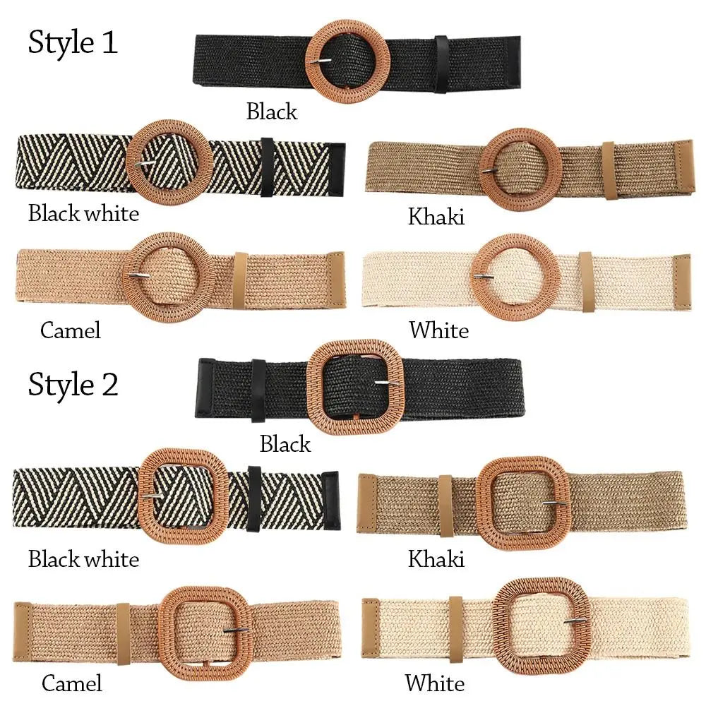 Summer Casual Elastic Braided Waistbelt Wide Straw Belt Waist Belt Quake