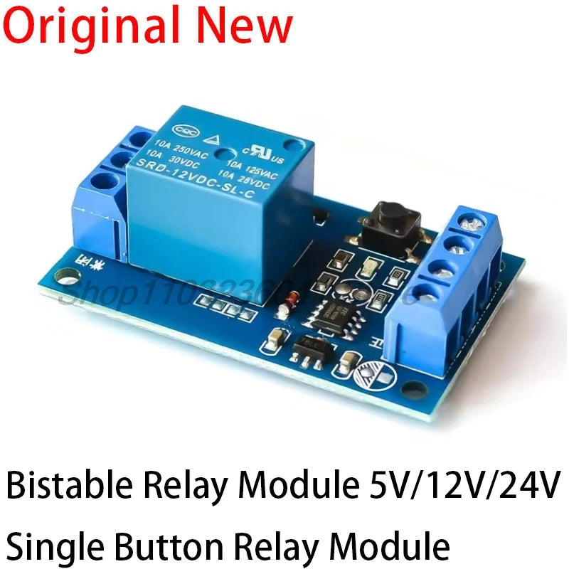 Bistable Relay Module 5V/12V Single Button Relay Module One Key Car Modification Start-Stop Self locking Car Modification Switch Quake 24V