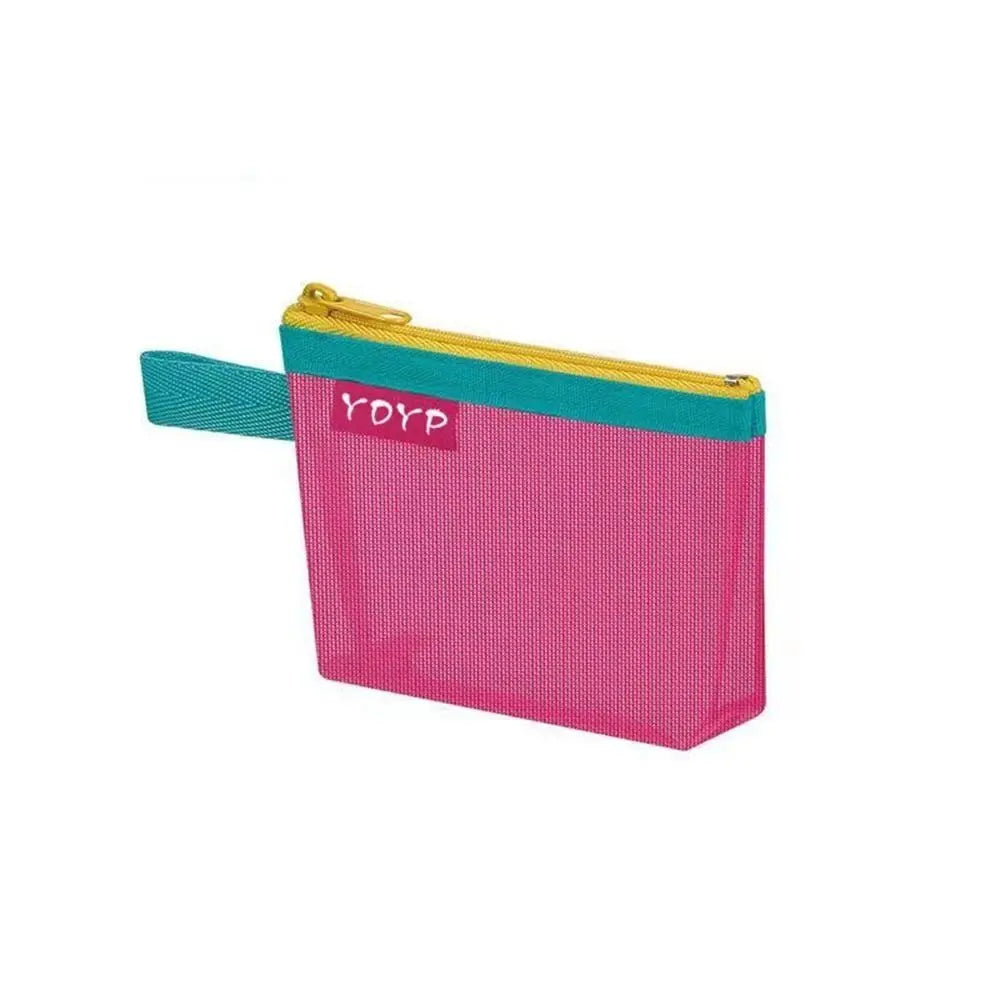 New Portable Zipper Pouch Transparent Coin Purse Mesh Storage Bag File Bag Cosmetic Bag Lipstick Bags Quake pink-2