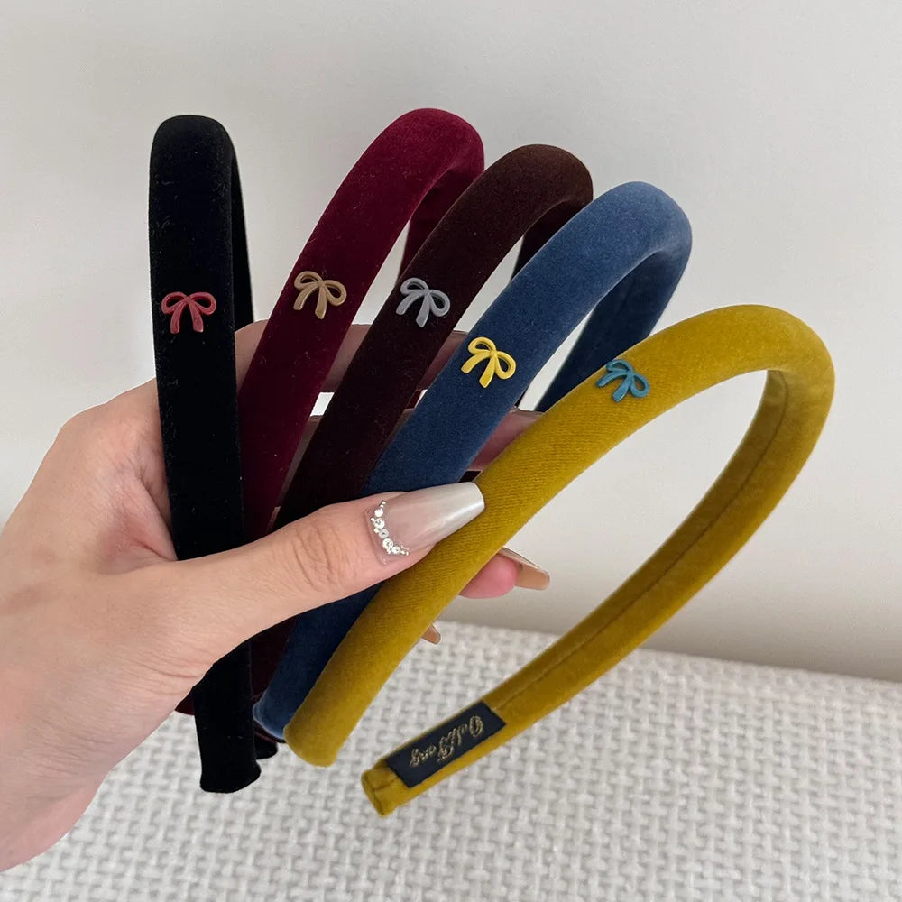 Velvet Bow Headband for Women Girls Sweet Vintage Elegant Solid Color Fabric Sponge High Skull Headband Hair Style Accessories Quake