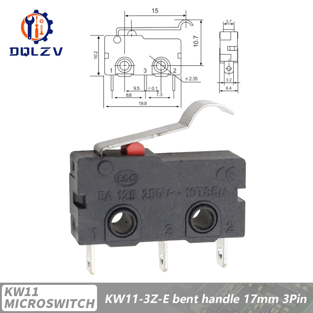 5A 125V250V KW12 Travel Limit Switch KW11-3Z-2 With Handle 16mm Contact Button Micro switch KW12-N 2Pin/3Pin KW12-A NO/NC Quake Arc Lever 16MM 15PCS