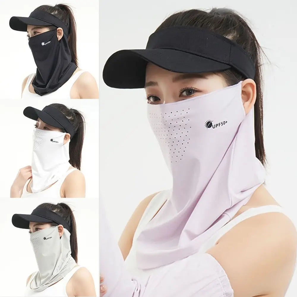 High-quality UV Protection Sunscreen Face Veil Breathable Sunshade Ice Silk Face Mask Ear Hanging Summer Face Cover Quake