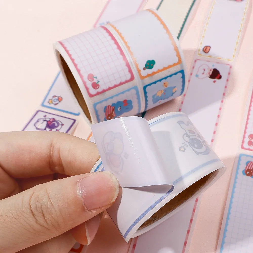 60pcs/roll Cartoon Name Stickers DIY Self-adhesive Handwritten Labels Cute Kindergarten Pupils Book Blank Envelope Seal Sticker Quake