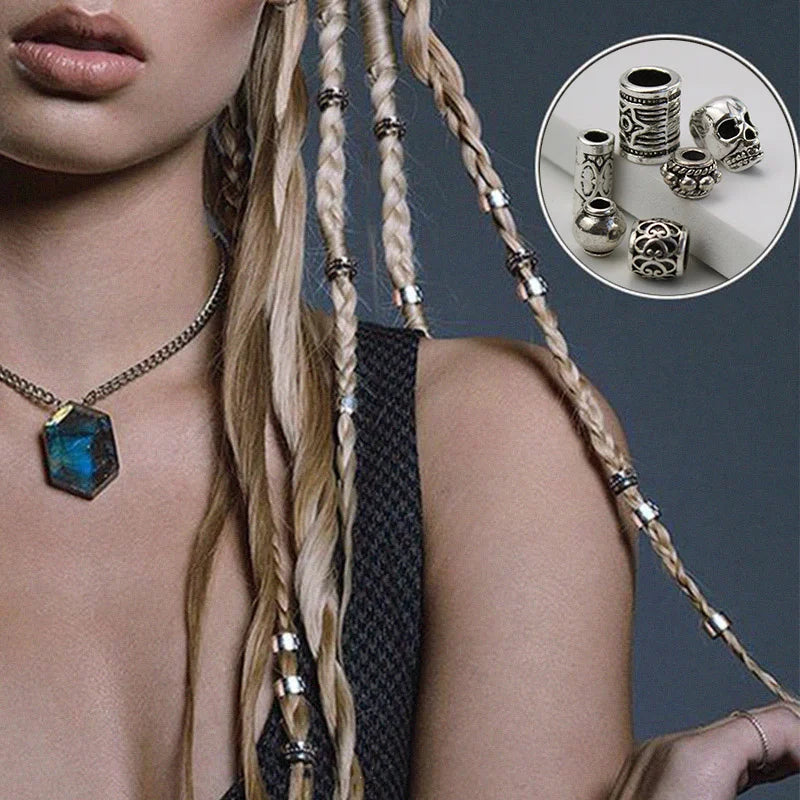 5 Pcs Hair Braids Reggae Dirty Braid Decorative Beads Styling Tools Silver Gold Dread Dreadlock Beads Rings for Hair Accessories Quake