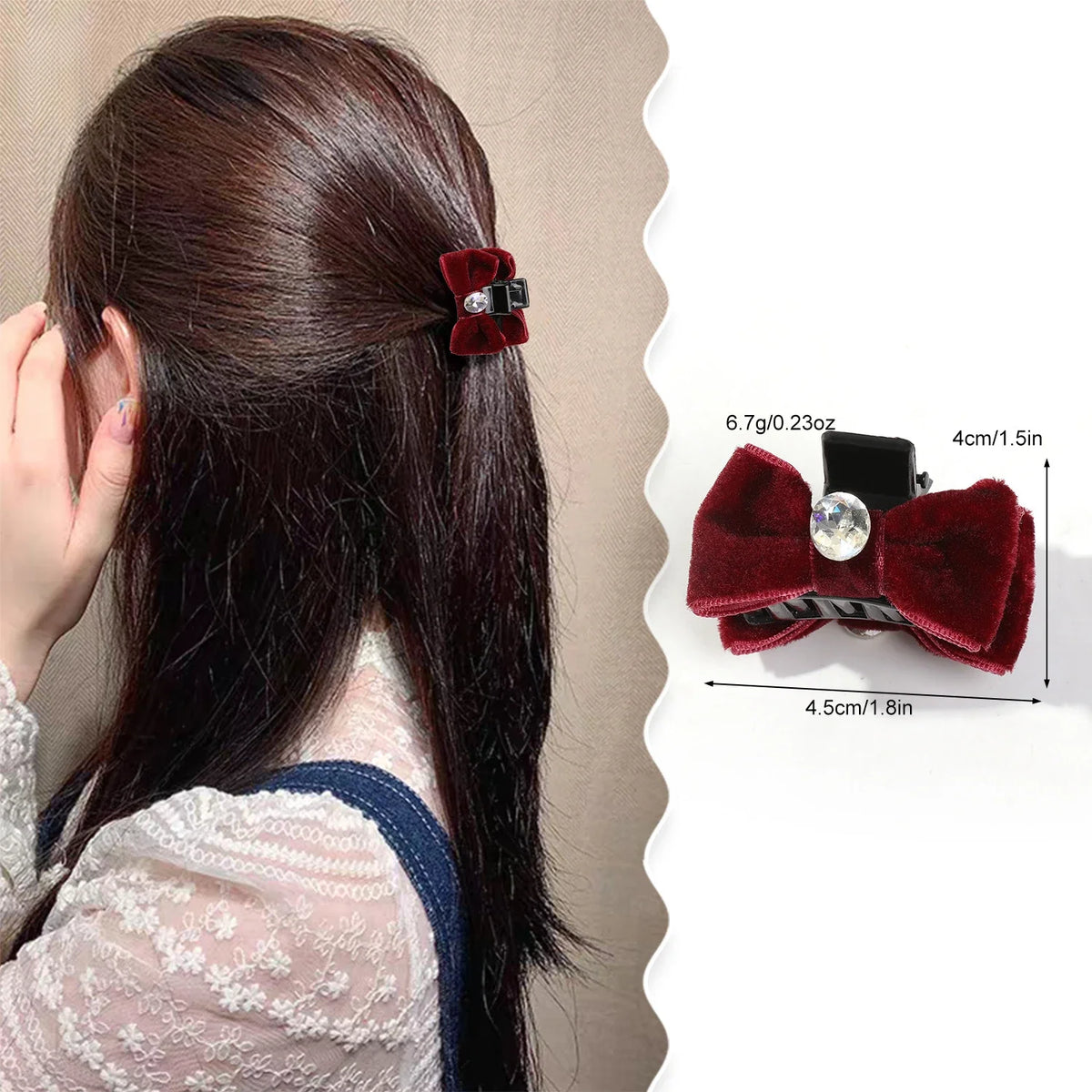 Black Red Ribbon Hair Claw Velvet Bowknot Bangs Side Hairpin Girls Cute Barrettes Fashion Headdress Hair Accessories for Women Quake