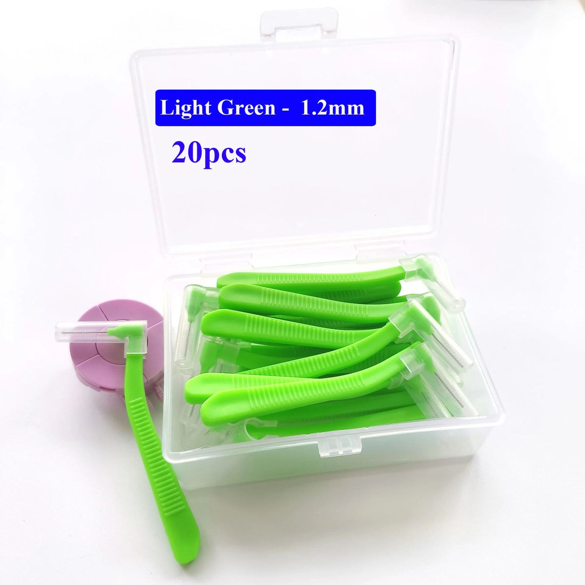 vvocci 20pcs I-Shape Interdental Brushes 0.6-1.2mm, Orthodontic Dental Flosser Tool for Braces Cleaning, Oral Hygiene Kit Quake M437LightGreen 1.2mm