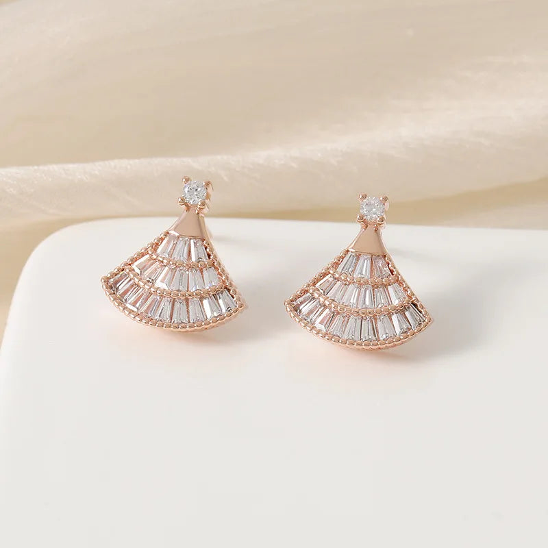 Fan Shaped Earrings Layered Skirt Shaped Rose Gold Earrings Light Luxury Earrings for Ladies Elegant Daily Earrings Quake