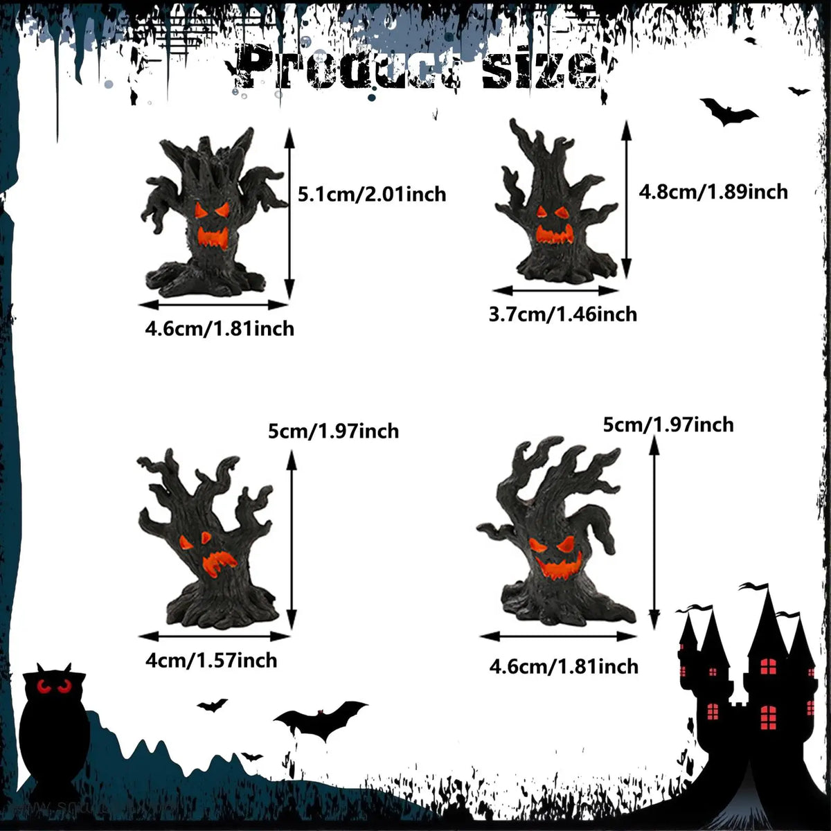 4 Pieces Halloween Decoration Halloween Tree Creative Resin Ghosts Cute Ornaments Spooky Tree for Patio Shelf Tabletop Porch Quake