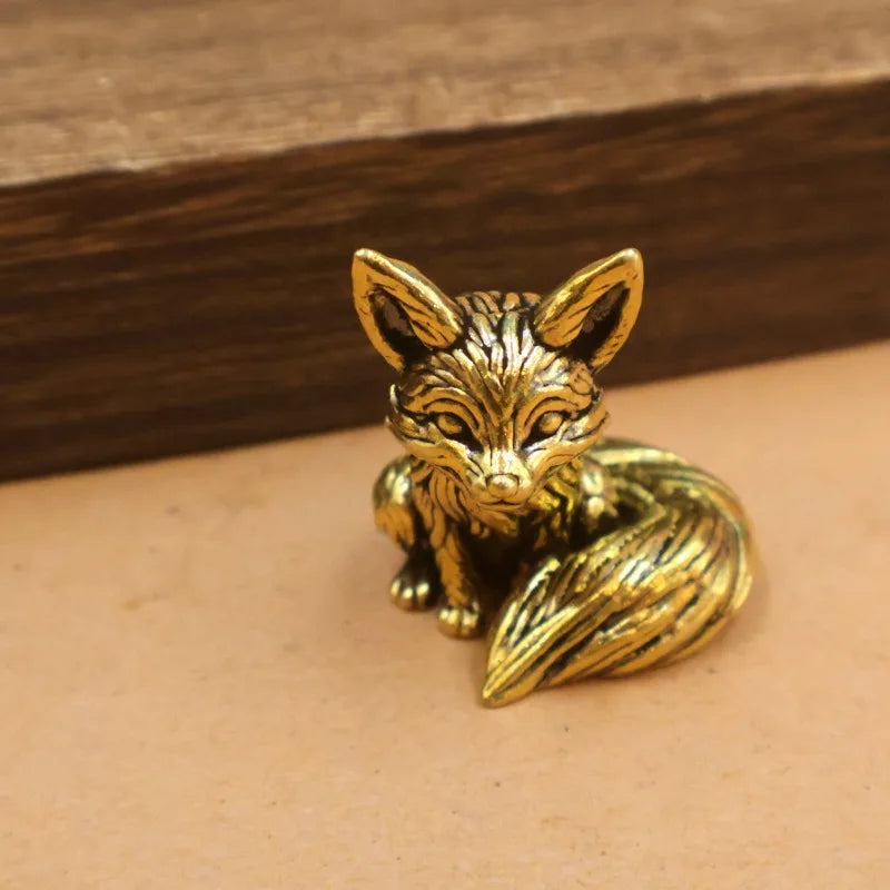 1pc mini Brass fox desktop ornament copper study desktop decoration creative gift crafts small ornament Quake