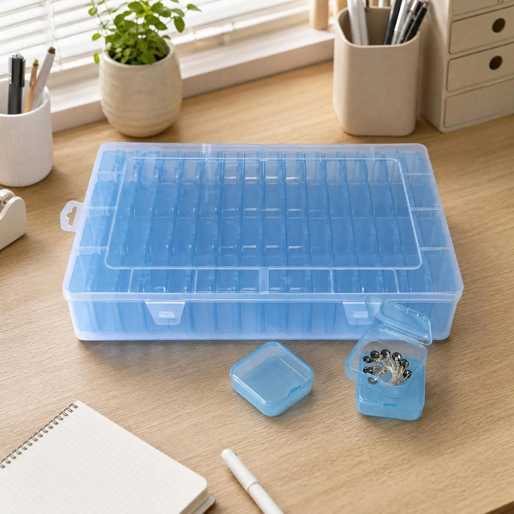 Plastic Desktop Storage Organizer Box with 64 Compartments Hinged Lid for Jewelry Craft Supplies Quake